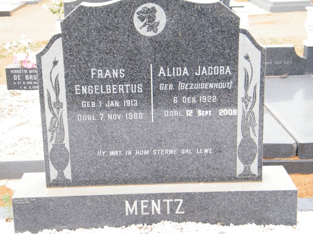 MENTZ Frans Engelbertus 1913-1968 &amp; Alida Jacoba BEZUIDENHOUT 1922-2008