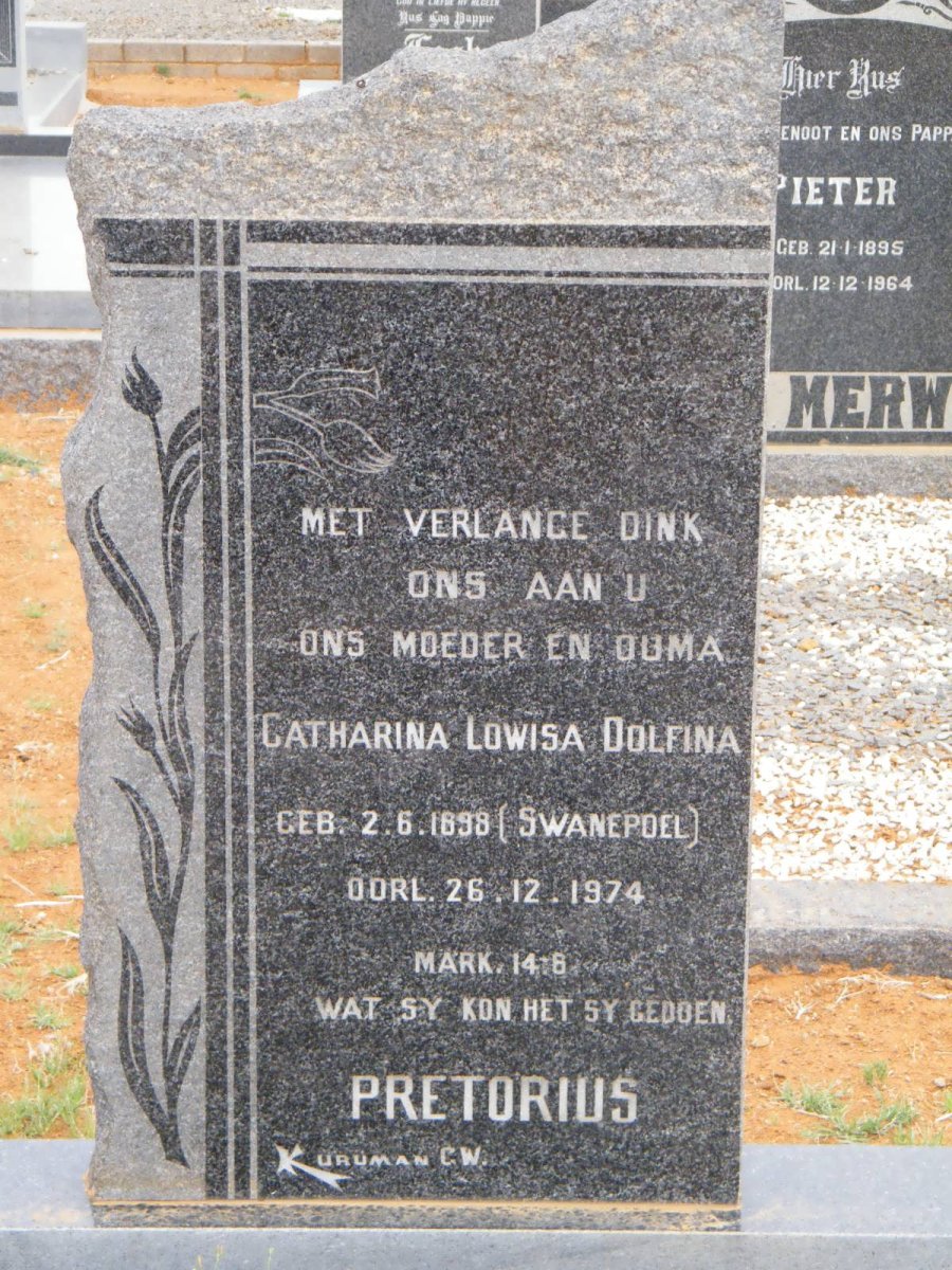 PRETORIUS Catharina Lowisa Dolfina nee SWANEPOEL 1898-1974