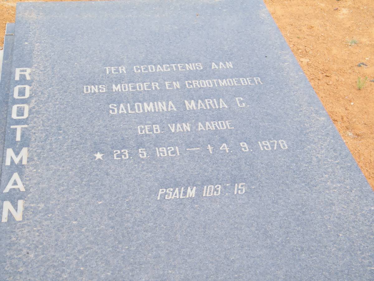 ROOTMAN Salomina Maria C. nee VAN AARDE 1921-1978