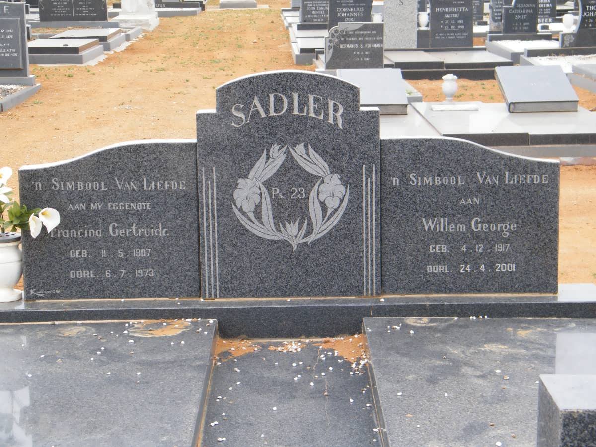 SADLER Willem George 1917-2001 &amp; Francina Gertruida 1907-1973