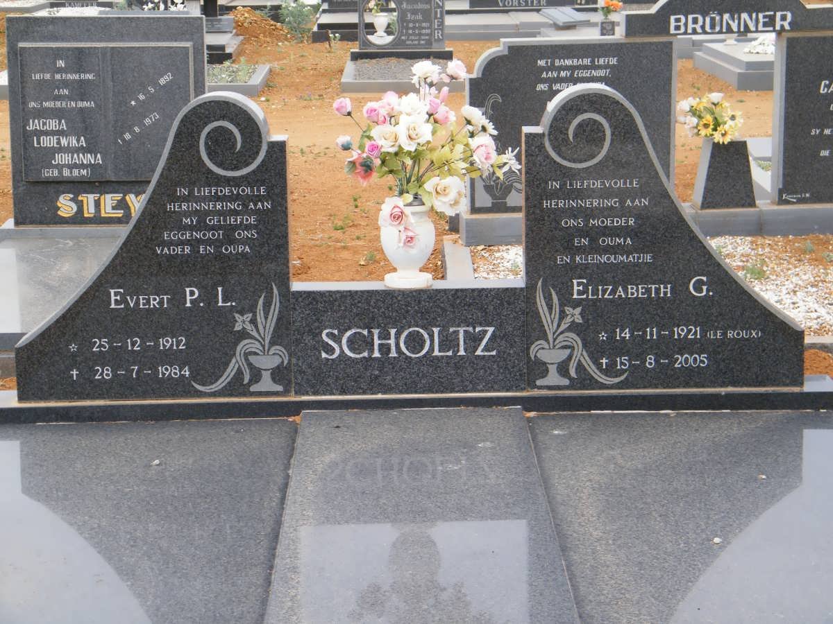 SCHOLTZ Evert P.L. 1912-1984 &amp; Elizabeth G. LE ROUX 1921-2005