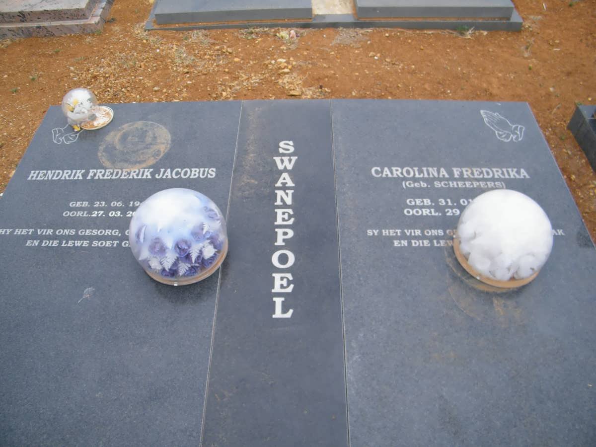 SWANEPOEL Hendrik Fredrik Jacobus 1940-2001 &amp; Carolina Fredrika 1944-2009