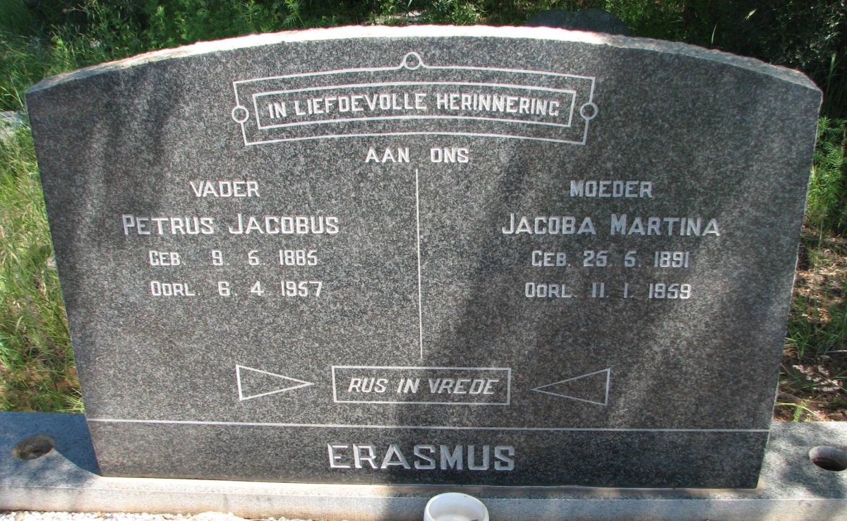 ERASMUS Petrus Jacobus 1885-1957 &amp; Jacoba Martina 1891-1959