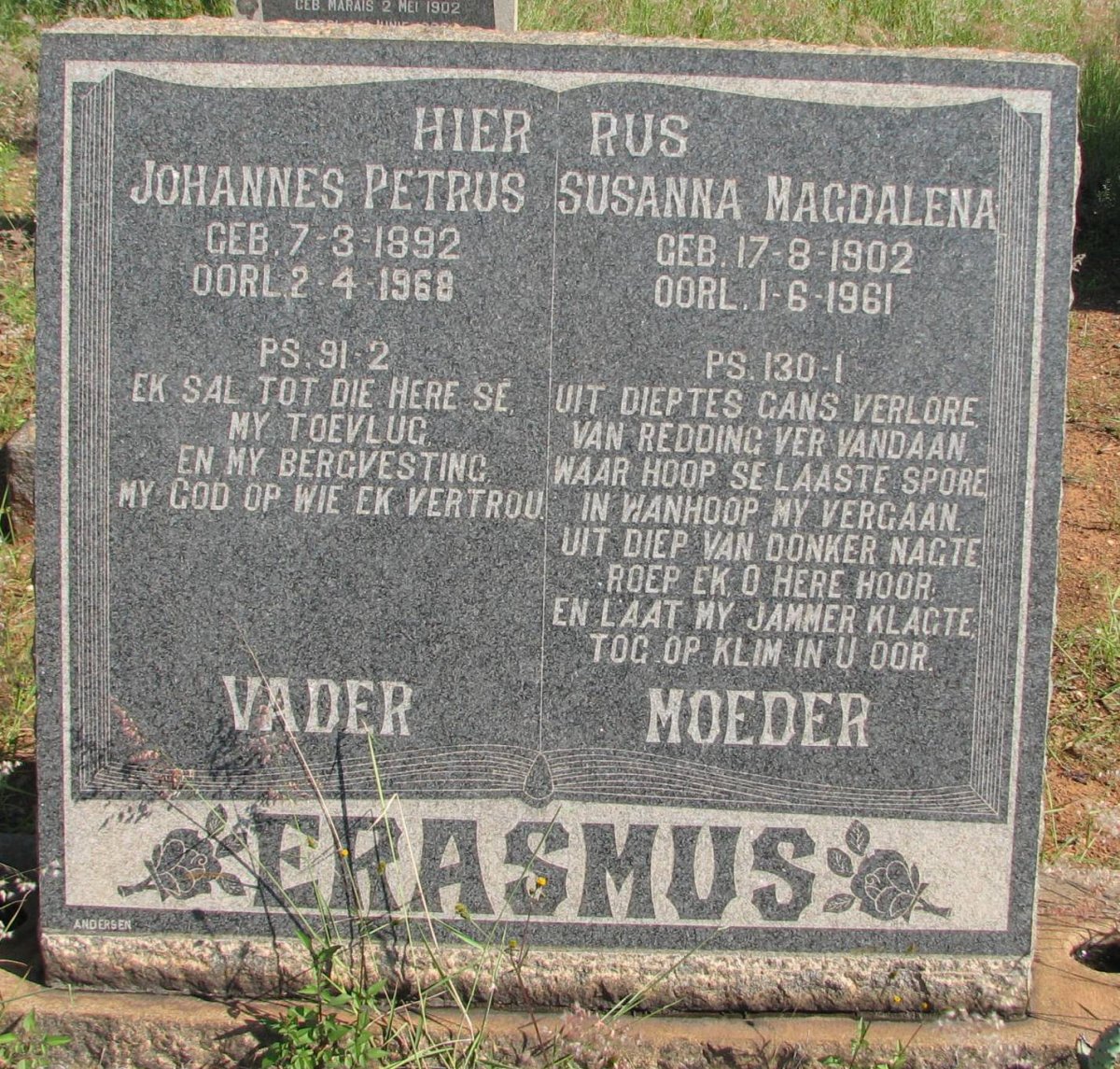 ERASMUS Johannes Petrus 1892-1968 &amp; Susanna Magdalena 1902-1961