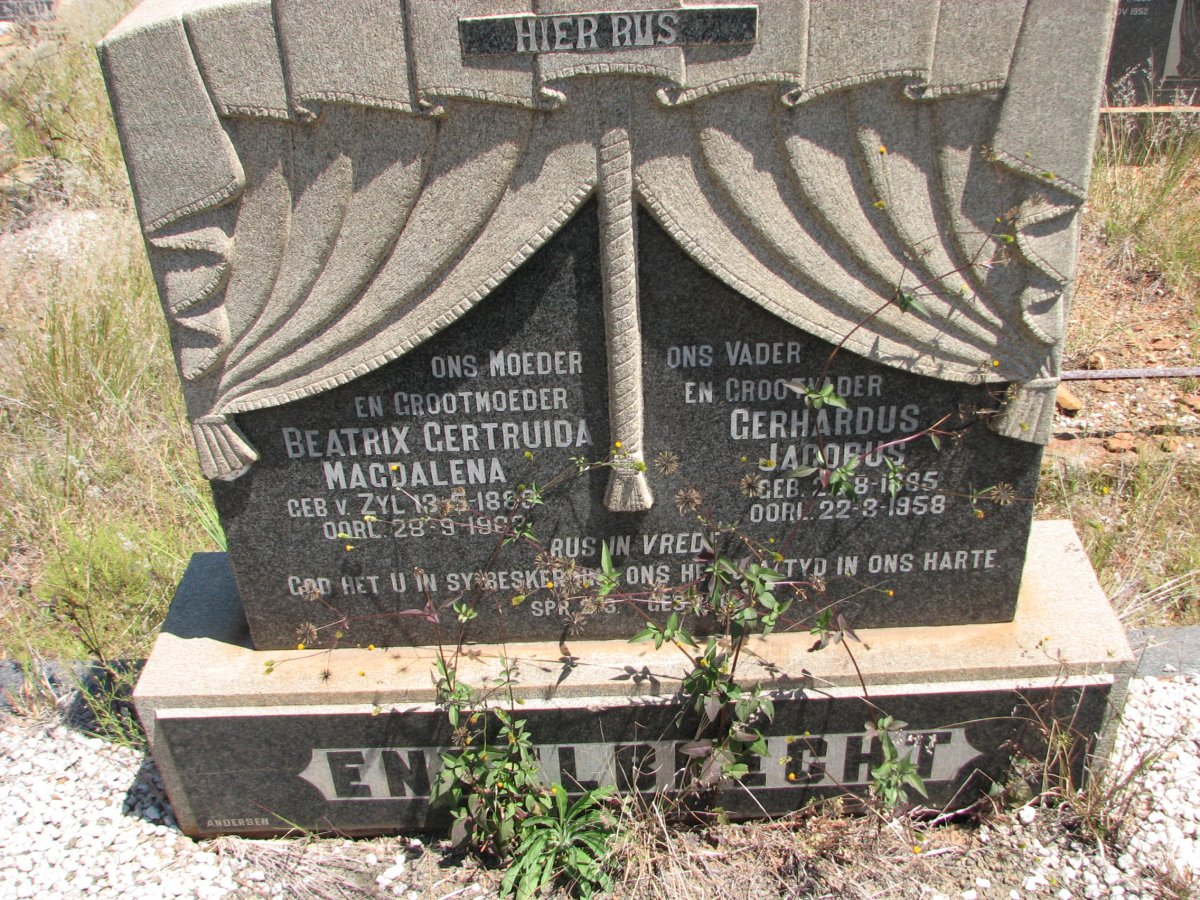 ENGELBRECHT Gerhardus Jacobus 1885-1958 &amp; Beatrix Gertruida Magdalena VAN ZYL 1883-1962
