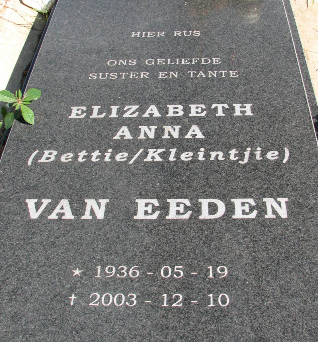 EEDEN Elizabeth Anna, van 1936-2003