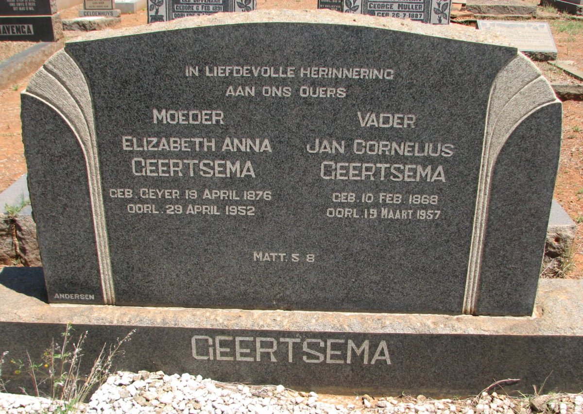 GEERTSEMA Jan Cornelius 1868-1957 &amp; Elizabeth Anna 1876-1952