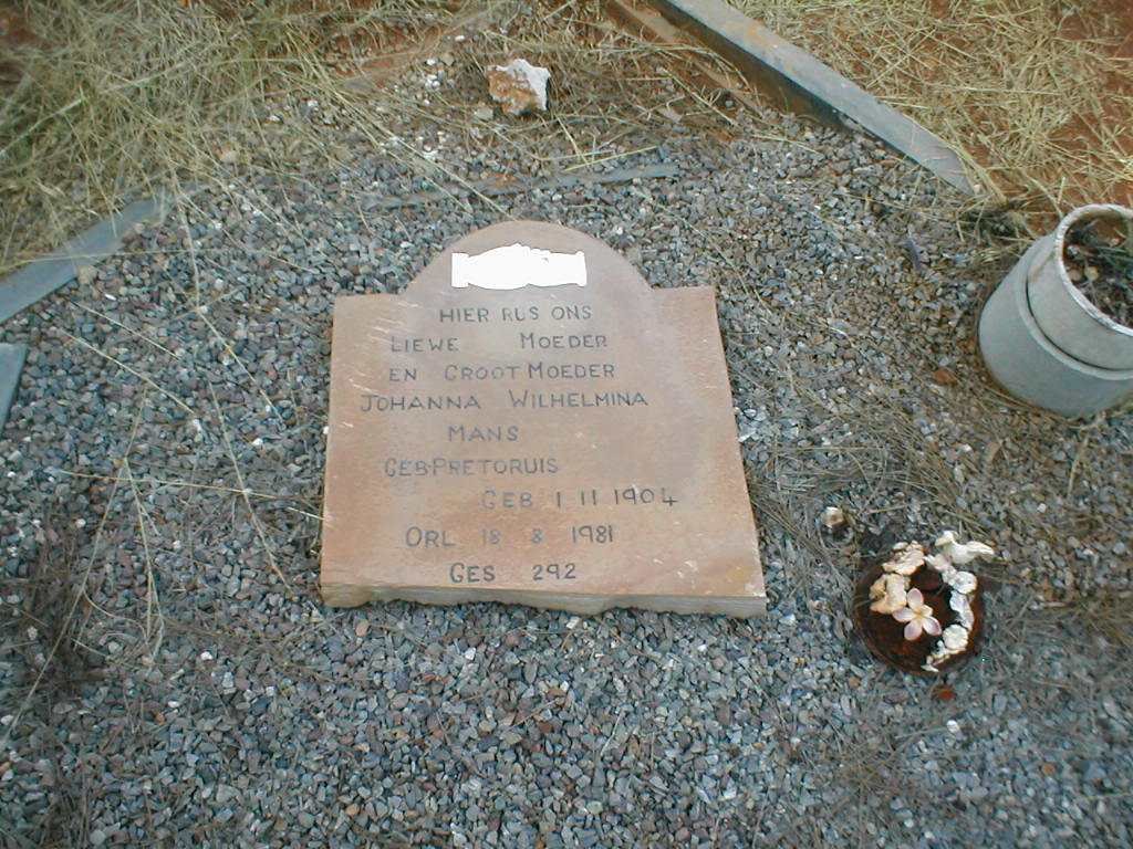 MANS Johanna Wilhelmina nee PRETORIUS 1904-1981