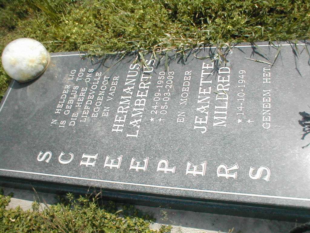 SCHEEPERS Hermanus Lambertus 1950-2003 &amp; Jeanette Mildred 1949-??