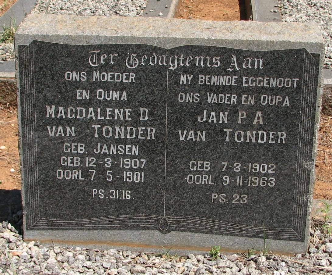 TONDER Jan P.A., van 1902-1963 &amp; Magdalena D. JANSEN 1907-1901
