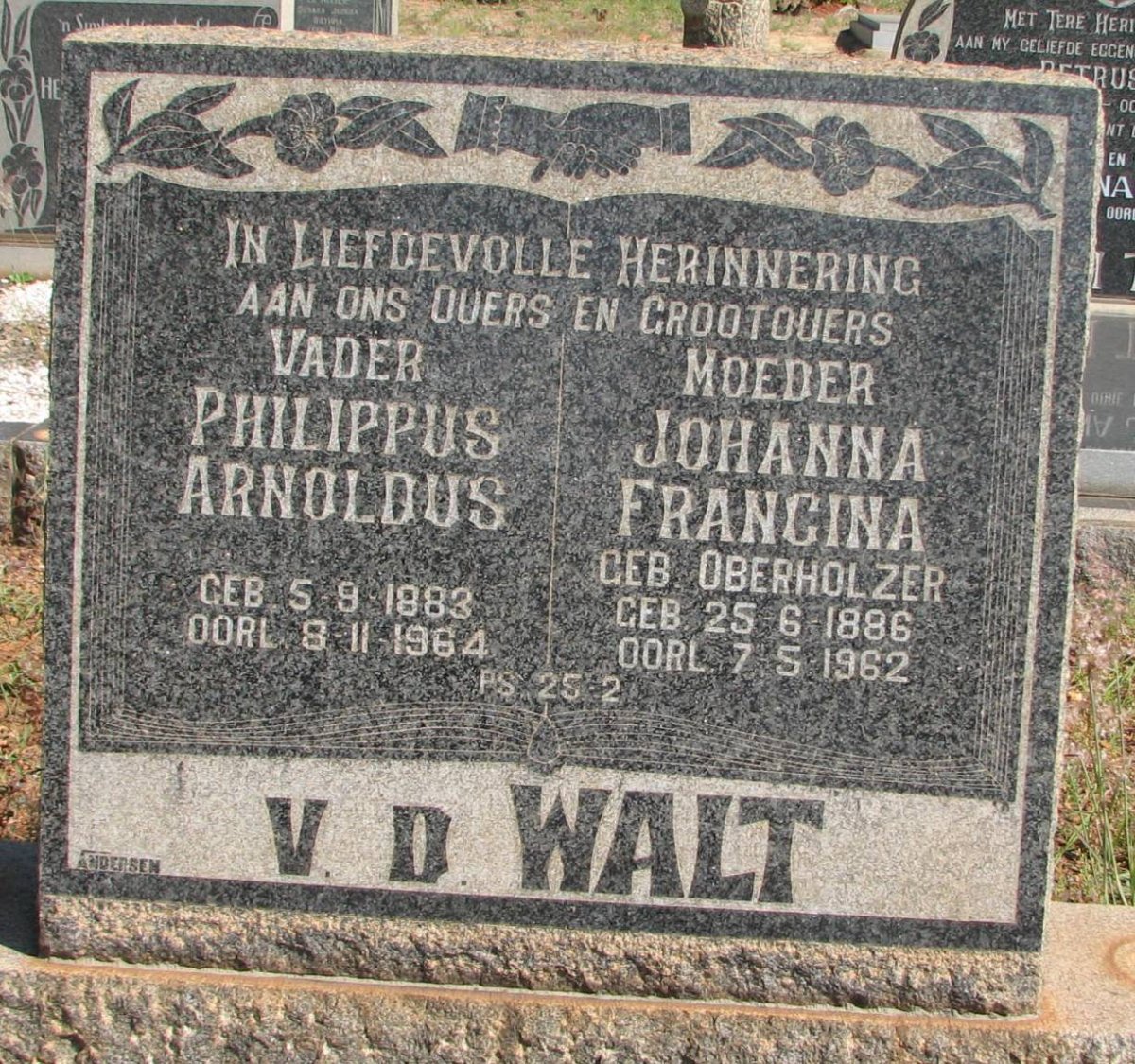 WALT Philippus Arnoldus, v.d. 1883-1964 &amp; Johanna Francina OBERHOLZER 1886-1962