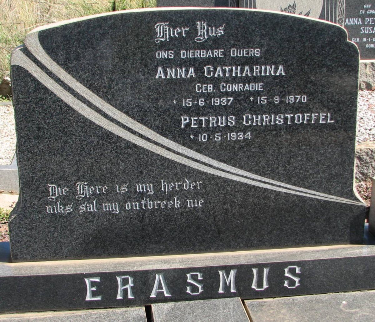 ERASMUS Petrus Christoffel 1934-  &amp; Anna Catharina CONRADIE 1937-1970