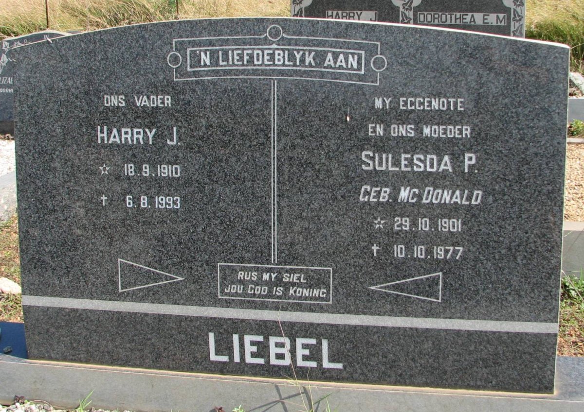 LIEBEL Harry J. 1910-1993 &amp; Sulesda P. nee McDONALD 1901-1977