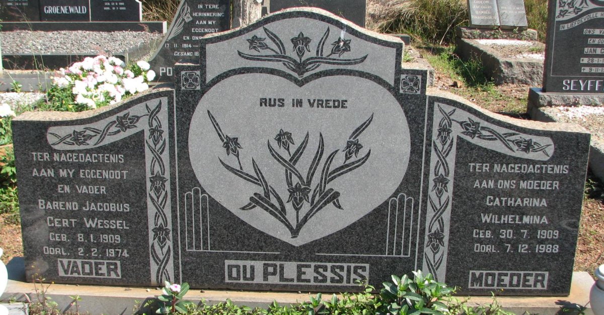 PLESSIS Barend Jacobus Gert Wessel, du 1909-1974 &amp; Catharina Wilhelmina 1909-1988