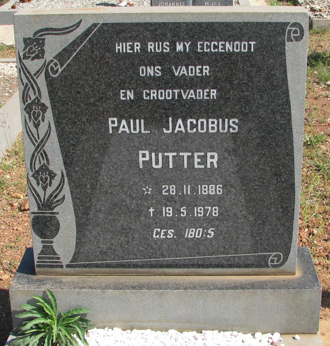PUTTER Paul Jacobus 1886-1978