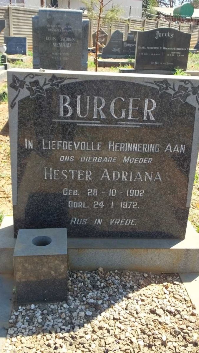 BURGER Hester Adriana 1902-1972