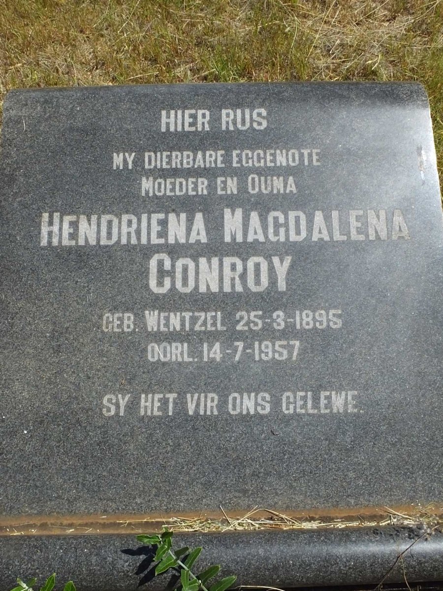 CONROY Hendriena Magdalena nee WENTZEL 1895-1957