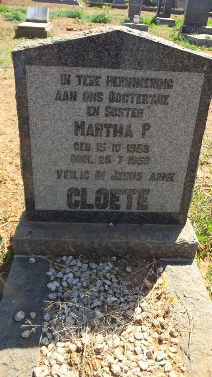 CLOETE Martha P. 1958-1959