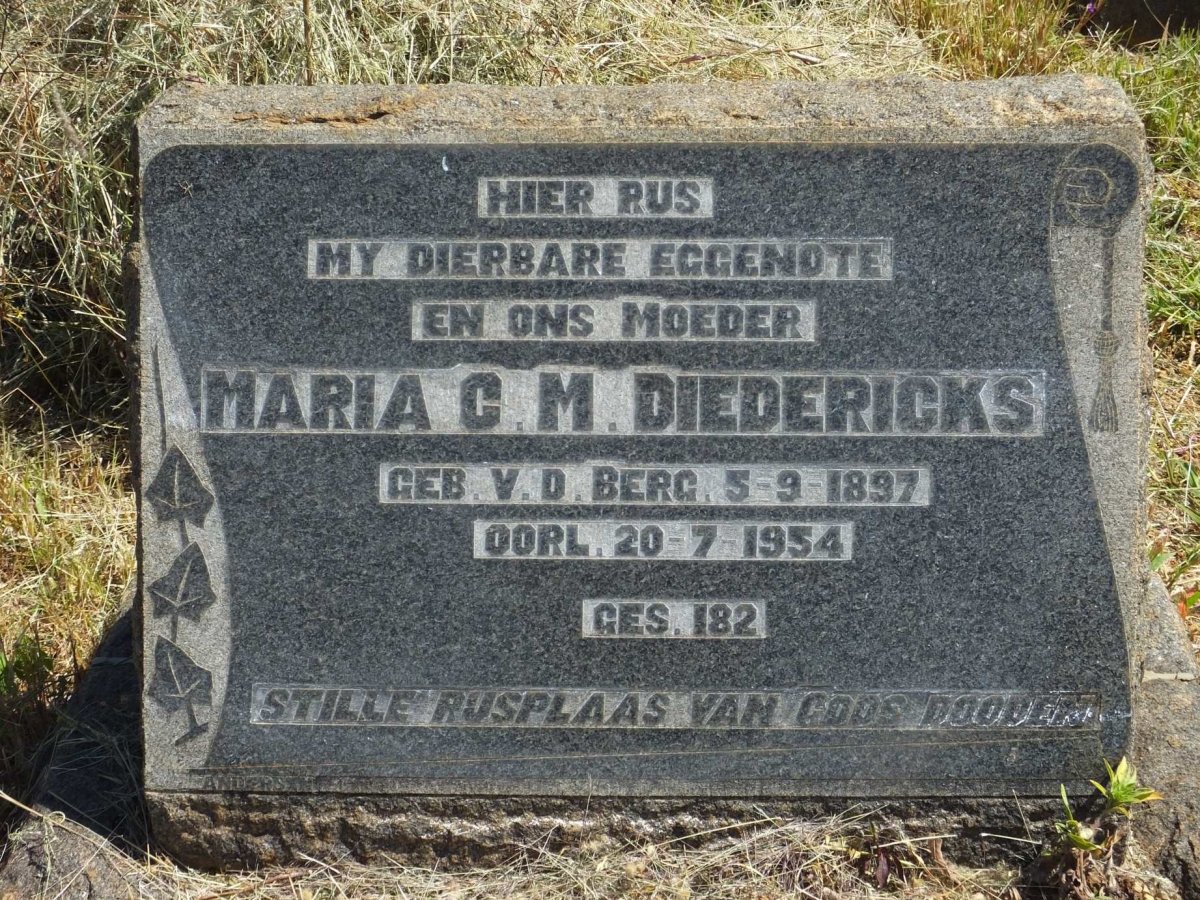 DIEDERICKS Maria C.M. nee V.D.BERG 1897-1954