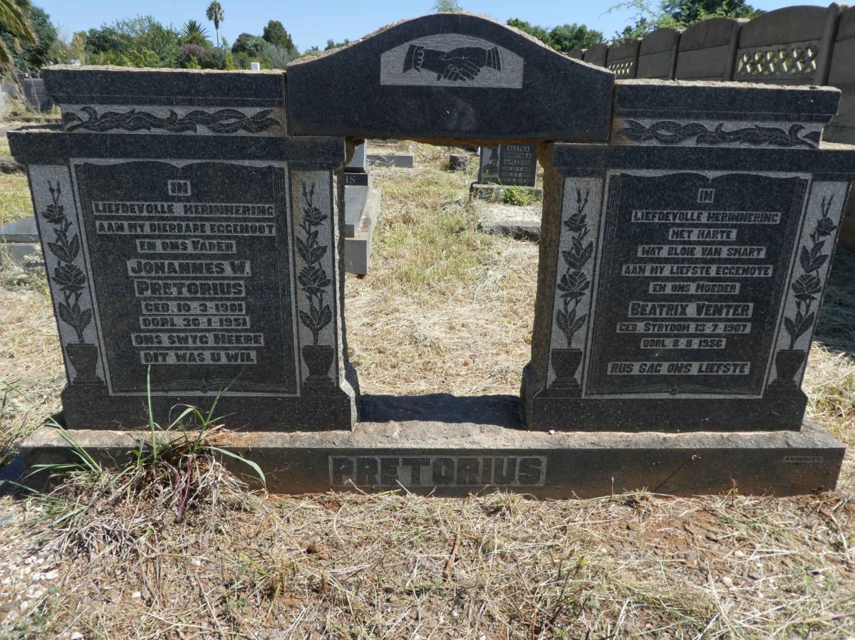 PRETORIUS Johannes W. 1901-1951 &amp; Beatrix voorheen VENTER gebore STRYDOM 1907-1956