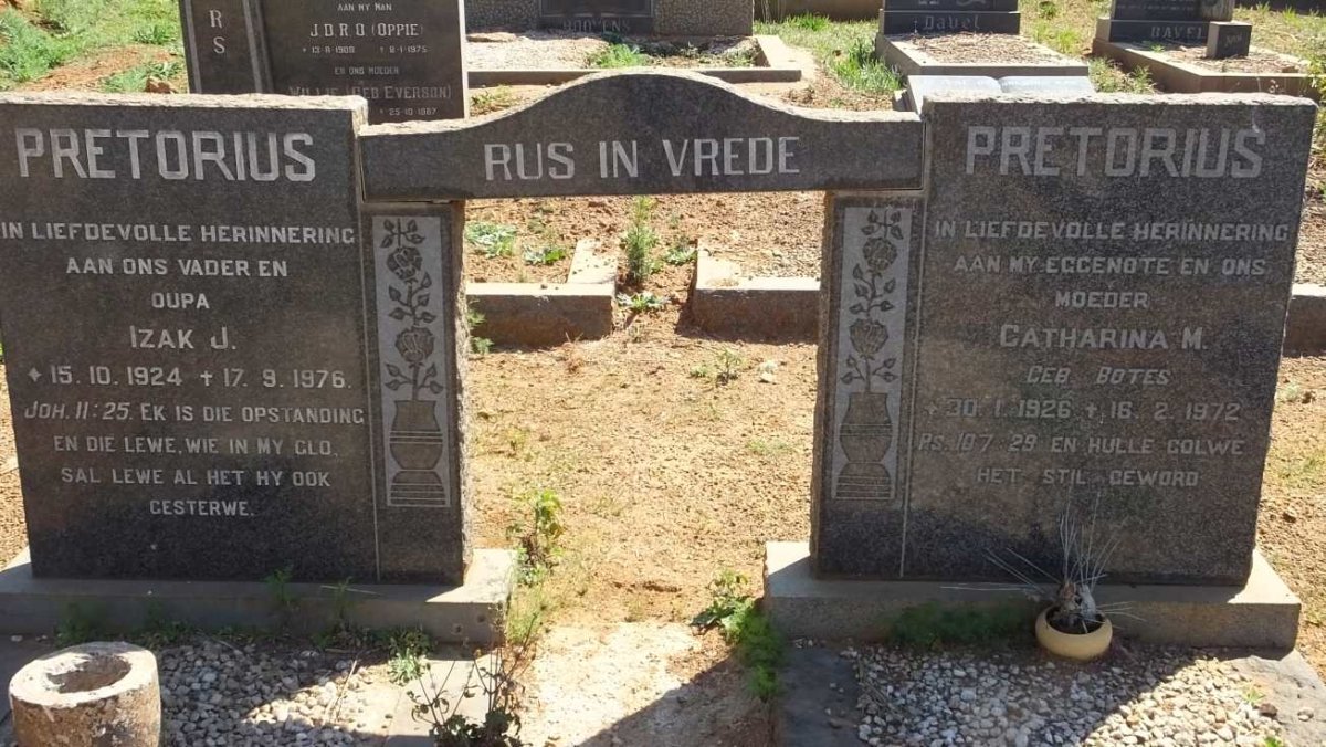 PRETORIUS Izak J. 1924-1976 &amp; Catharina M. BOTES 1926-1972