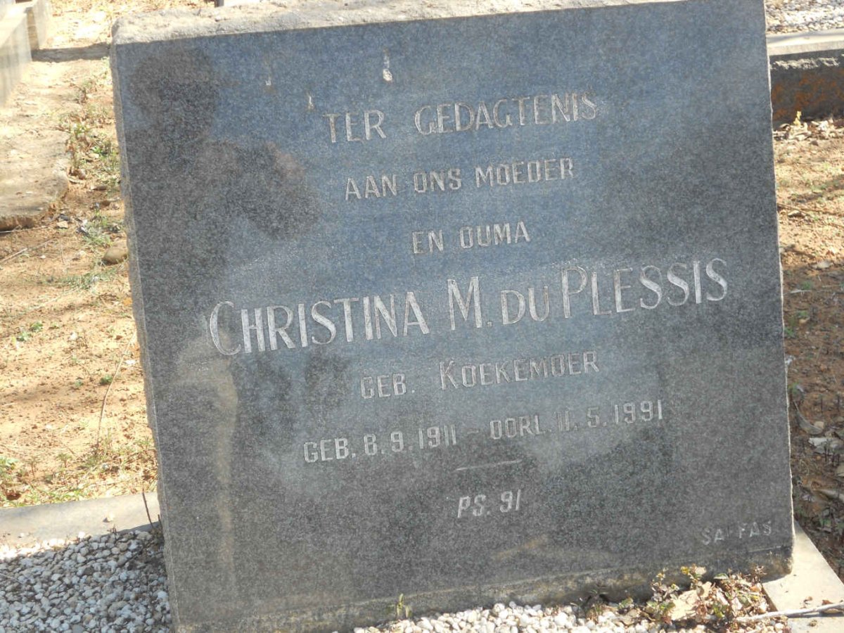 PLESSIS Christina M., du nee KOEKEMOER 1911-1991