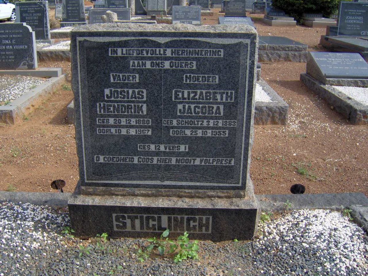 STIGLINGH Josias Hendrik 1880-1967 &amp; Elizabeth Jacoba SCHOLTZ 1883-1955