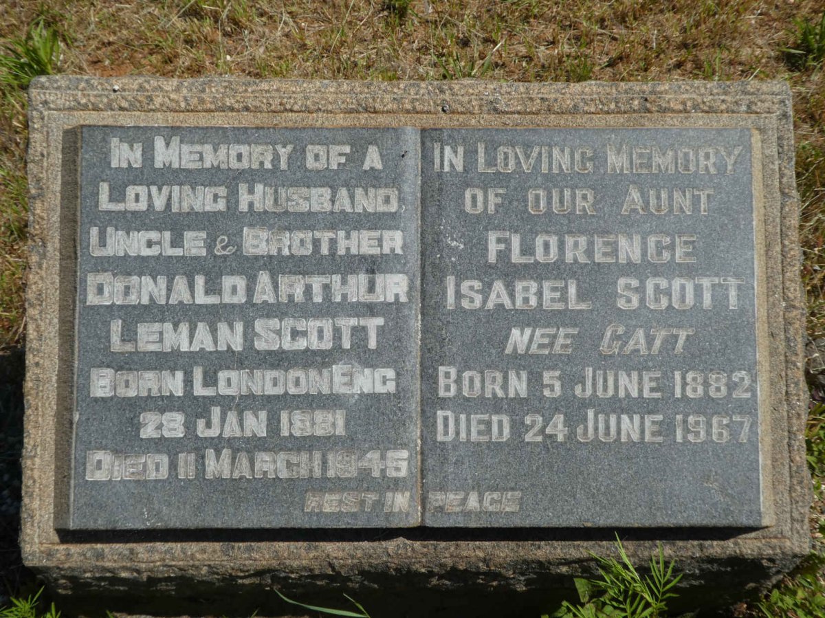 SCOTT Donald Arthur Leman 1881-1945 :: SCOTT Florence Isabel nee GATT 1882-1967