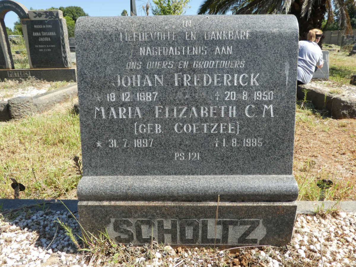 SCHOLTZ Johan Frederick 1887-1950 &amp; Maria Elizabeth C.M. COETZEE 1897-1985