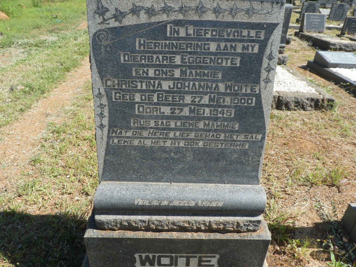 WOITE Christina Johanna nee DE BEER 1900-1945