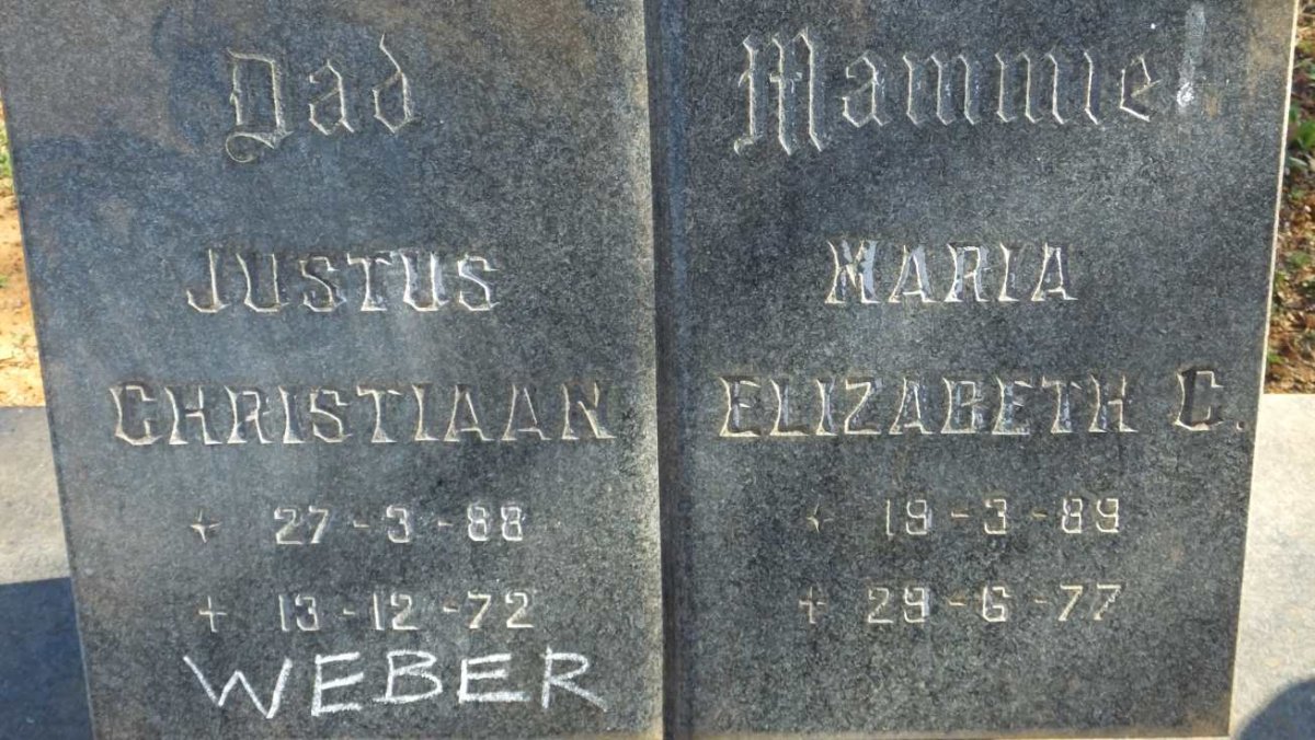 WEBER Justus Christiaan 1888-1972 &amp; Maria Elizabeth C. 1889-1977