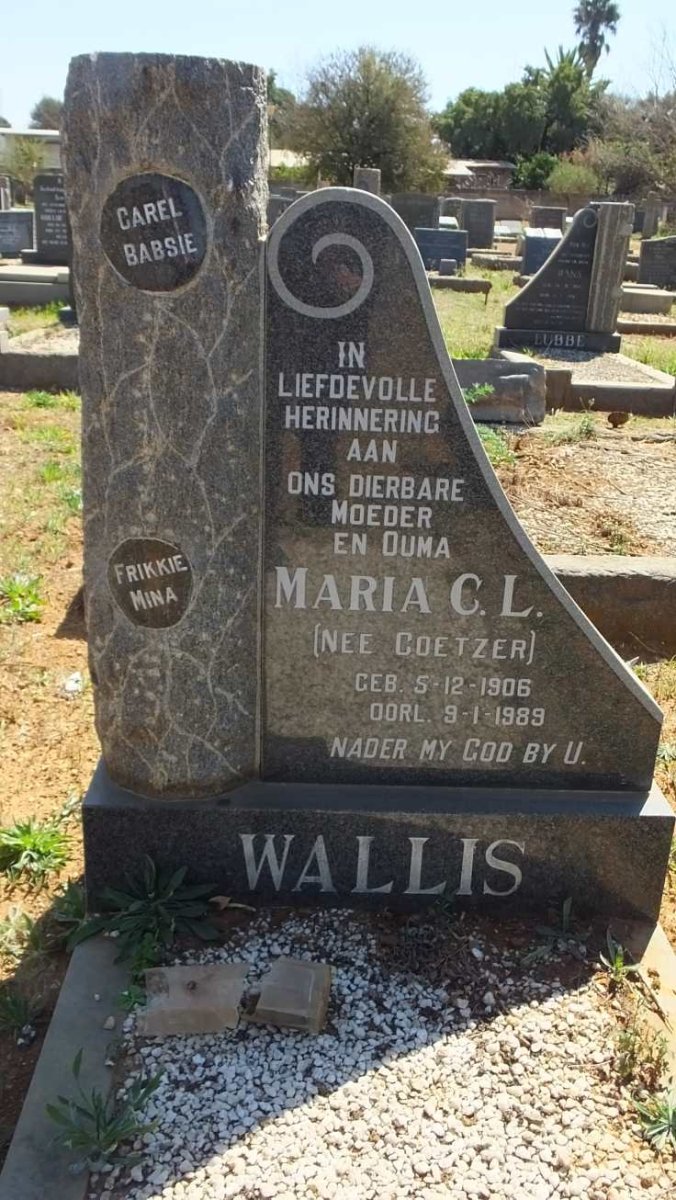 WALLIS Maria C.L. nee COETZER 1906-1989