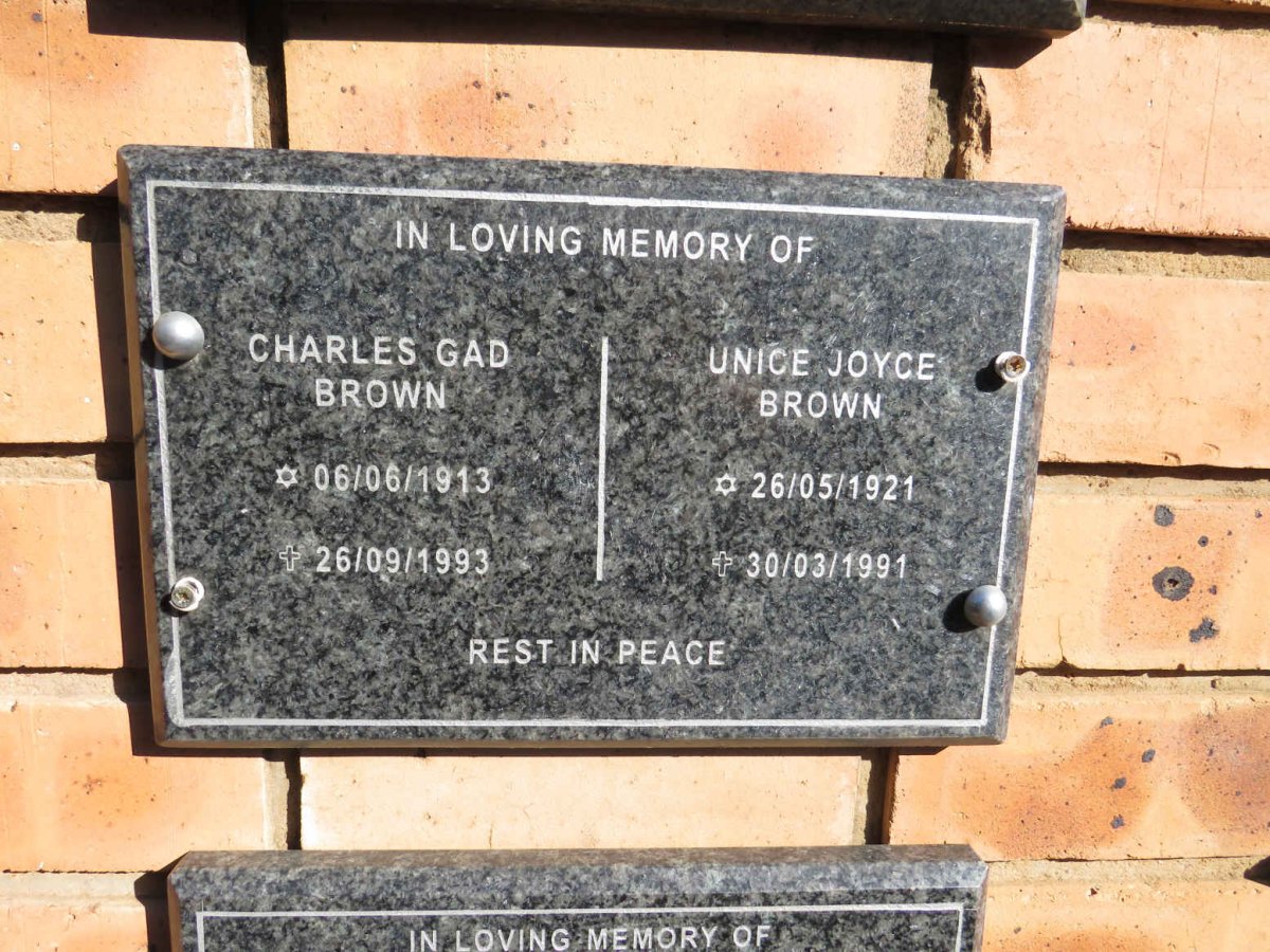BROWN Charles Gad 1913-1993 & Unice Joyce 1921-1991
