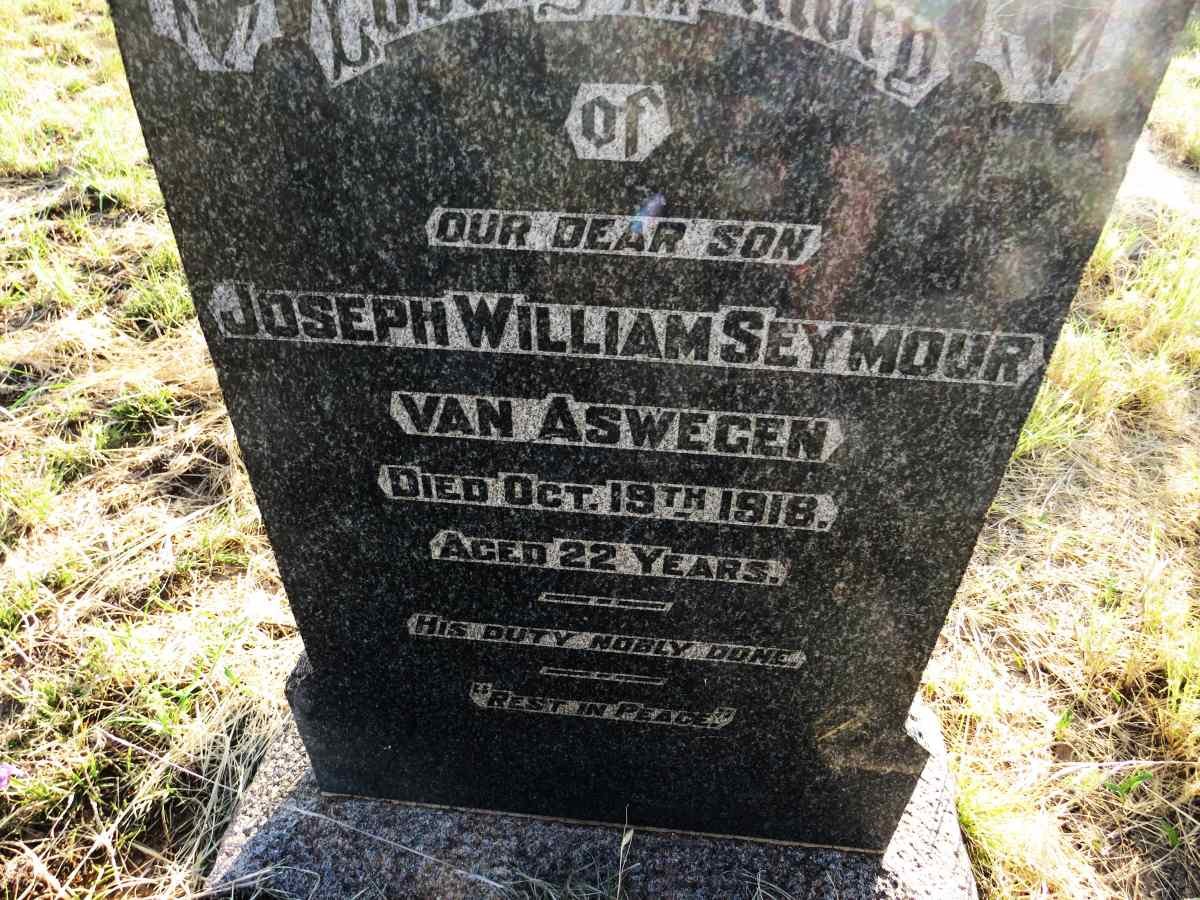 ASWEGEN Joseph William Seymore, van -1918