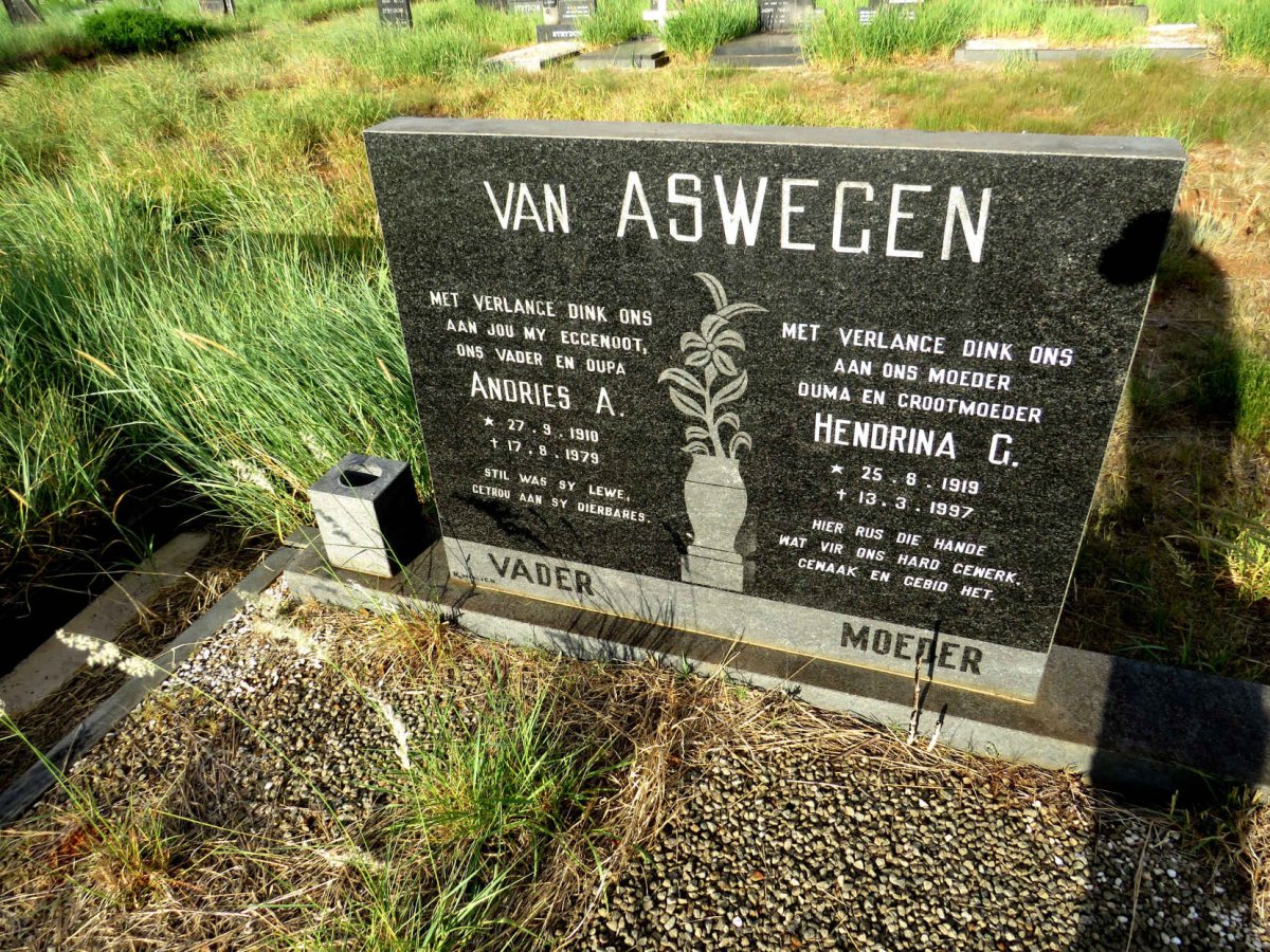 ASWEGEN Andries A., van 1910-1979 & Hendrina G. 1919-1997