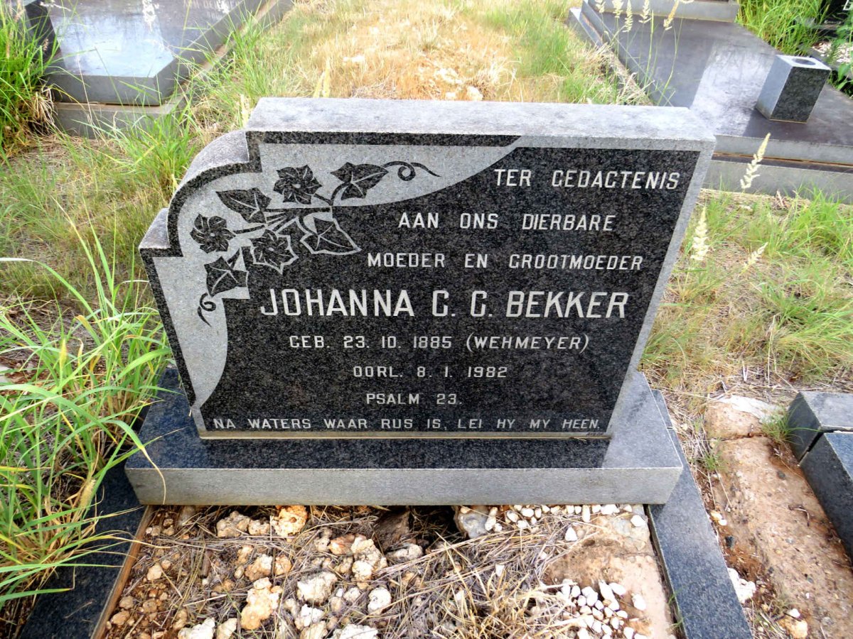 BEKKER Johanna C.C. nee WEHMEYER 1885-1982