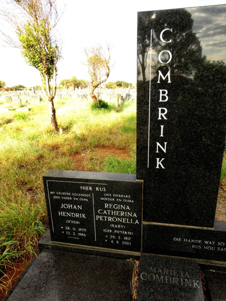 COMBRINK Johan Hendrik 1905-1986 & Regina Catherina Petronella PIETERSE 1917-2001 :: COMBRINK Marieta 1950-2007_1