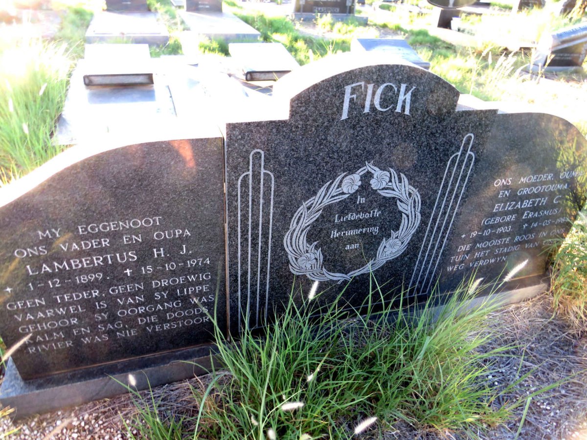 FICK Lambertus H.J. 1899-1974 & Elizabeth C. ERASMUS 1903-1984