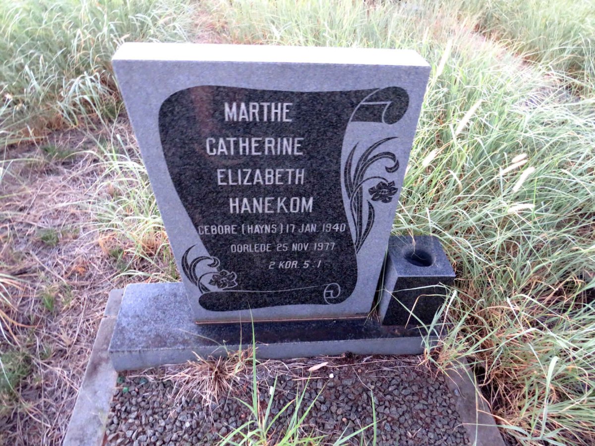 HANEKOM Marthe Catherine Elizabeth nee HAYNS 1940-1977