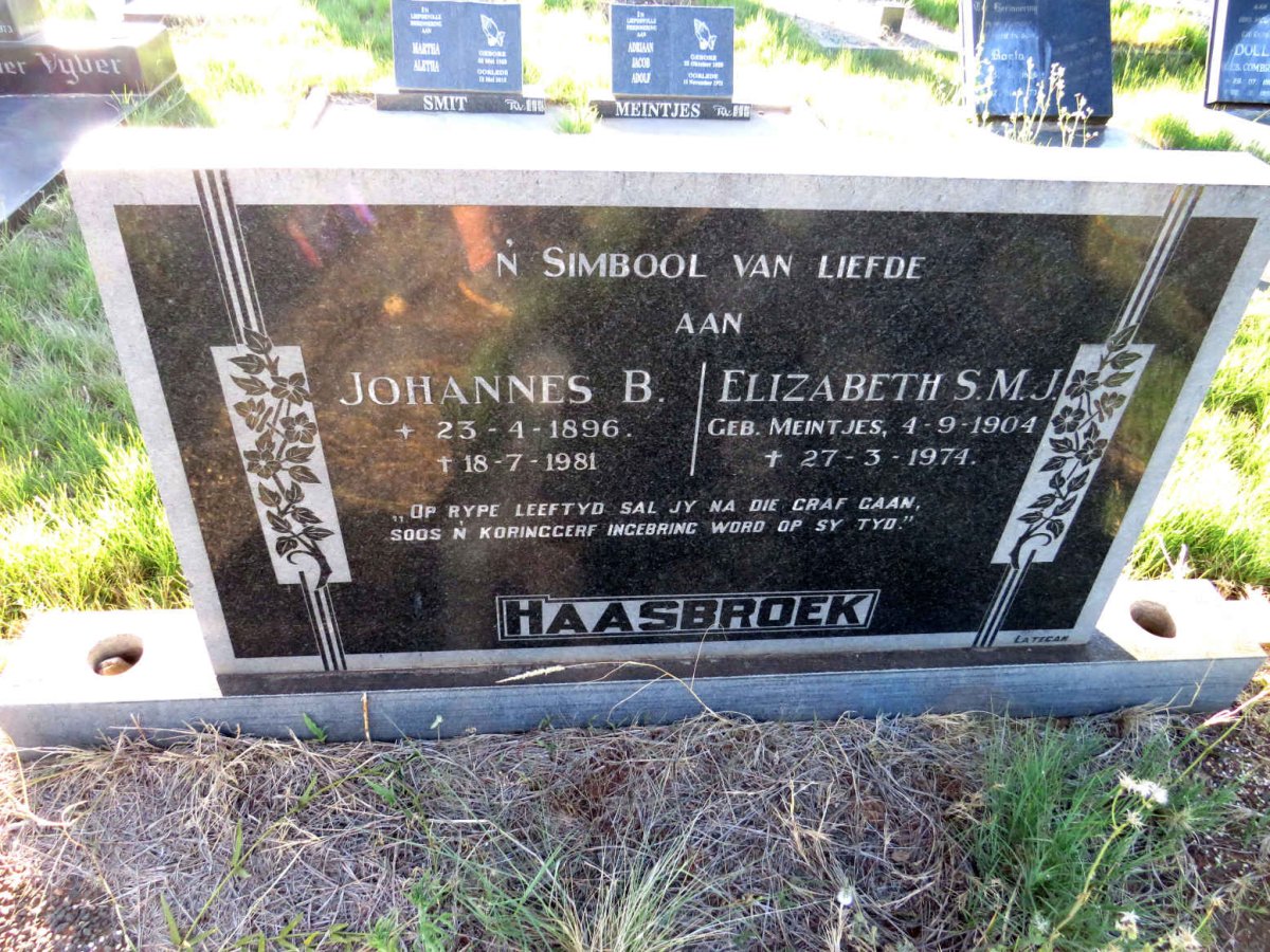 HAASBROEK Johannes B. 1896-1981 & Elizabeth S.M.J. MEINTJES 1904-1974