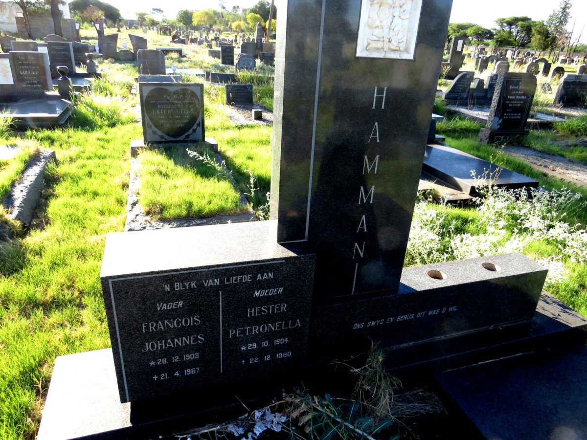 HAMMAN Francois Johannes 1903-1967 & Hester Petronella 1904-1980