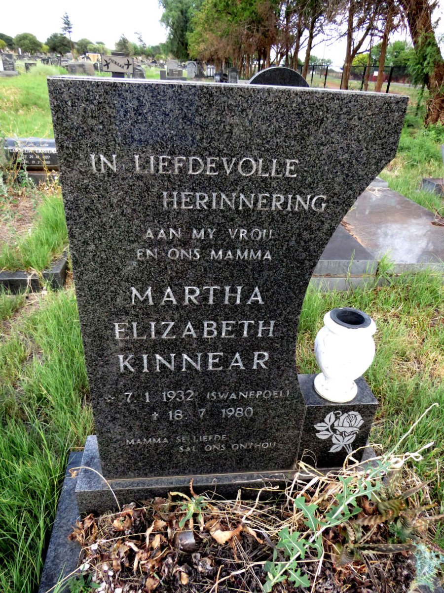 KINNEAR Martha Elizabeth nee SWANEPOEL 1932-1980 