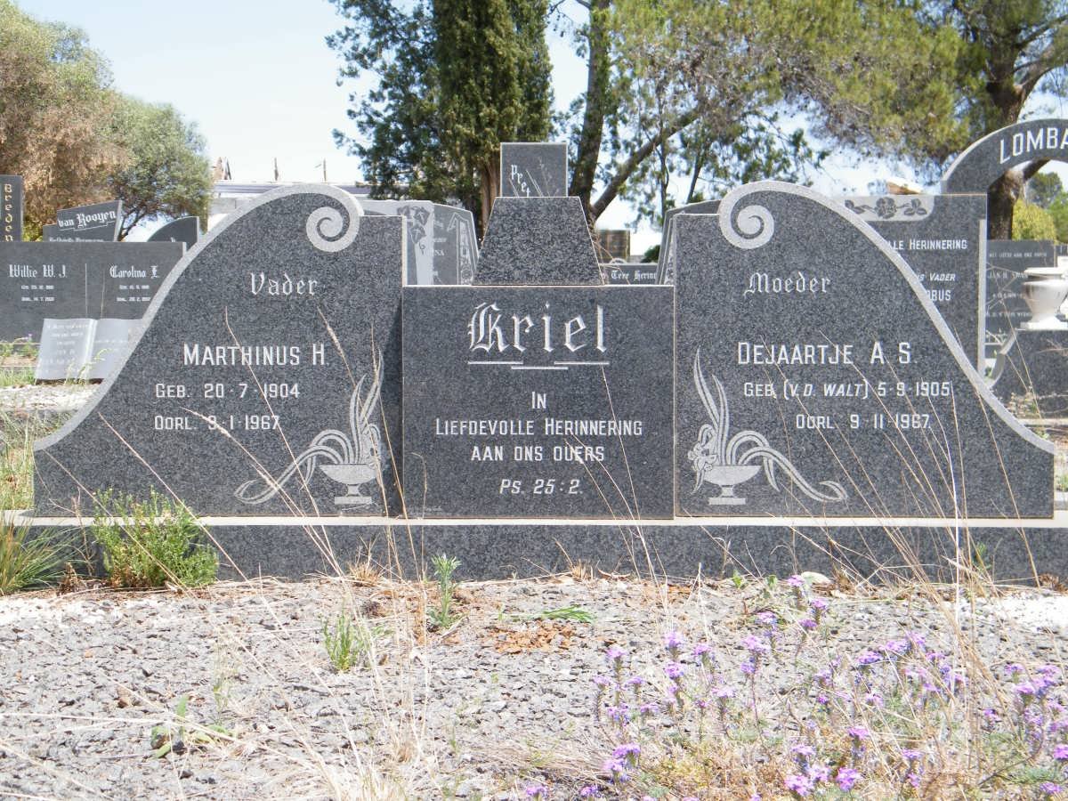 KRIEL Marthinus H. 1904-1967 &amp; Dejaartje A.S. V.D. WALT 1905-1967