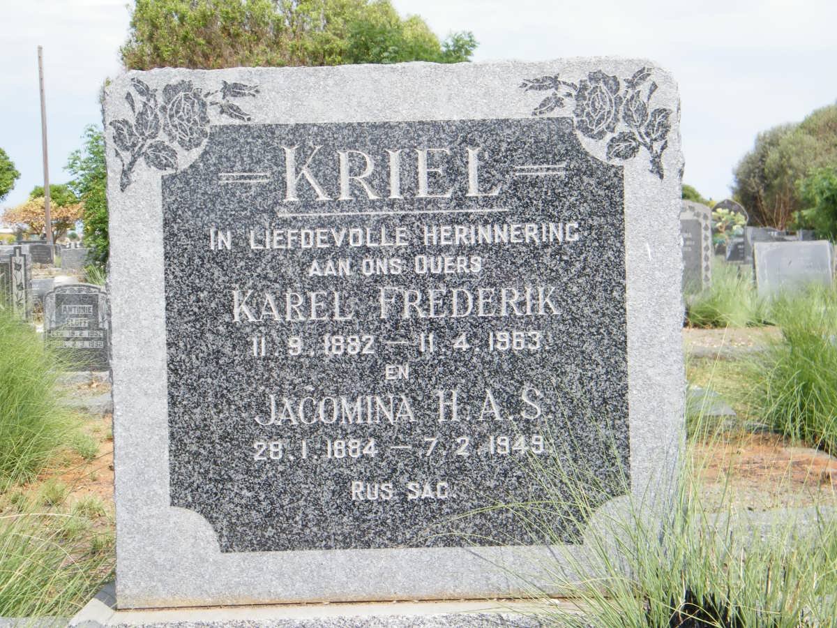 KRIEL Karel Frederik 1882-1963 &amp; Jacomina H.A.S. 1884-1949