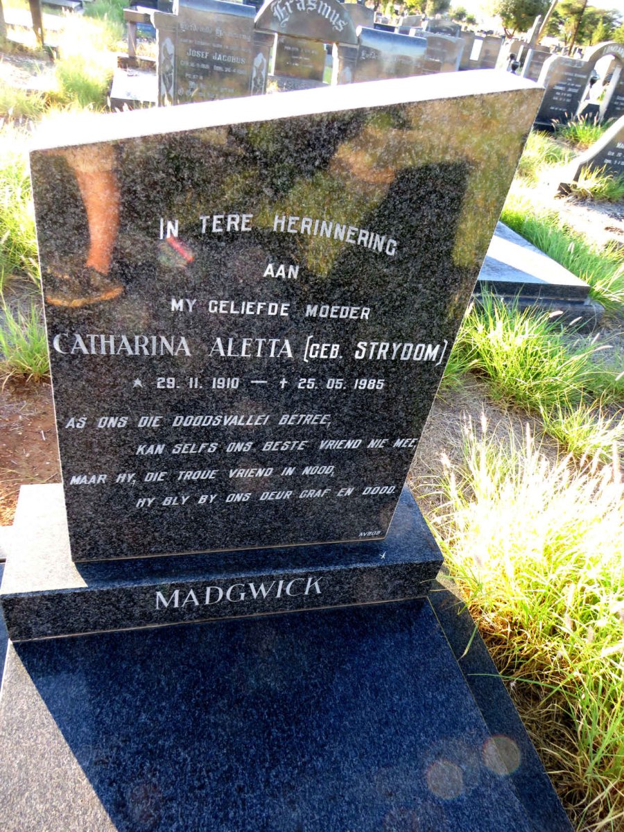 MADGWICK Catharina Aletta nee STRYDOM 1910-1985