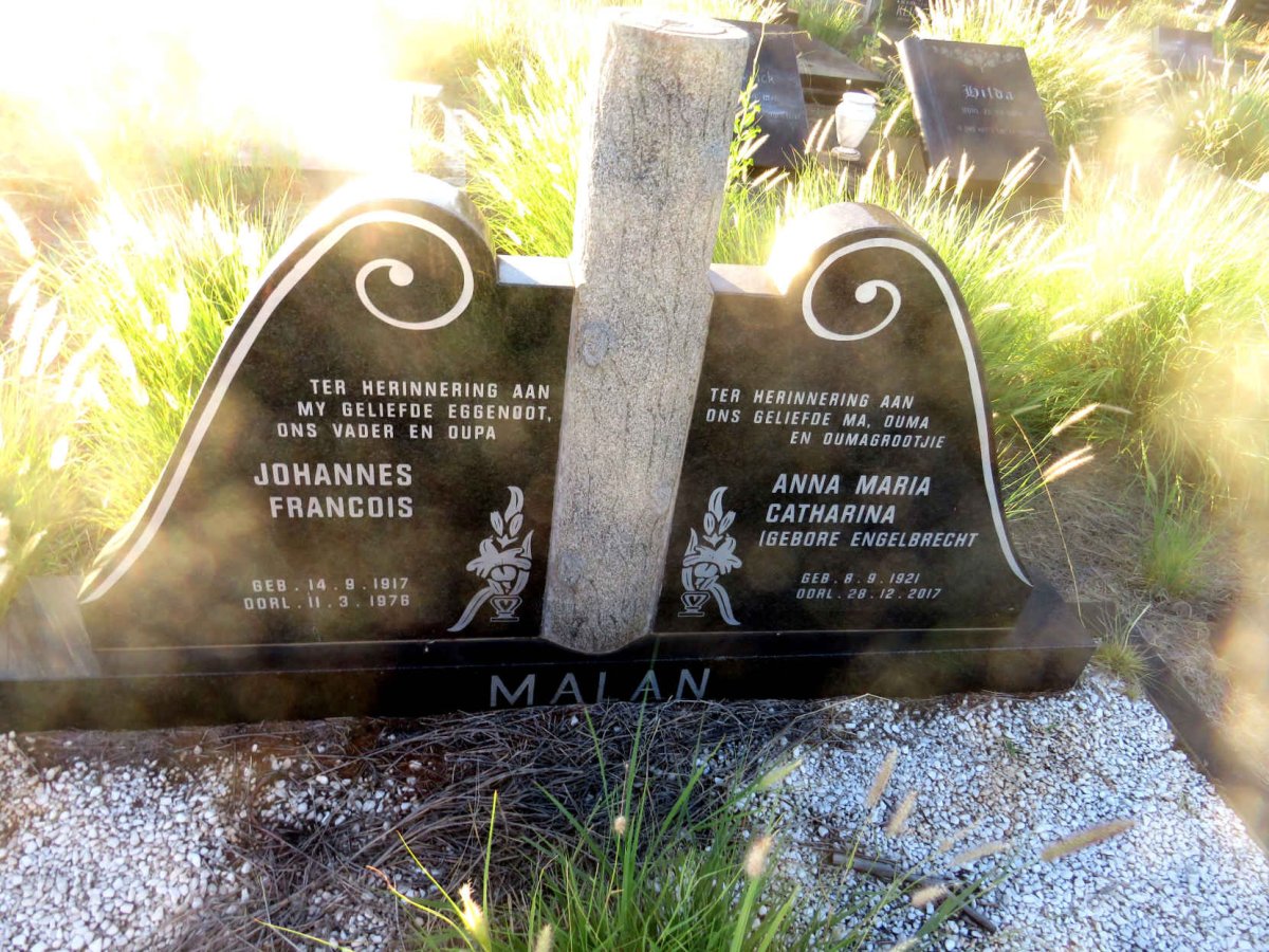 MALAN Johannes Francois 1917-1976 & Anna Maria Catharina ENGELBRECHT 1921-2017