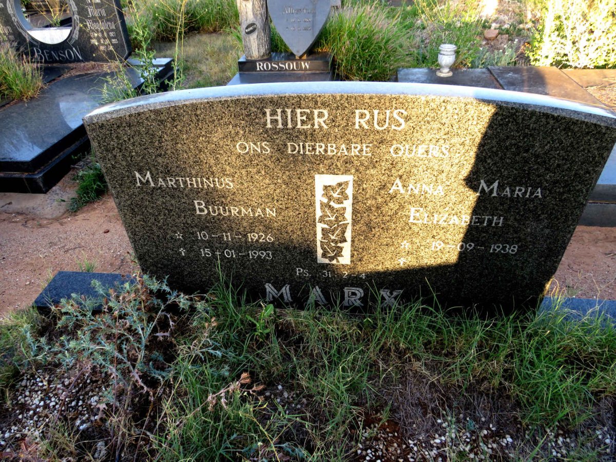 MARX Marthinus Buurman 1926-1993 & Anna Maria Elizabeth 1938- 