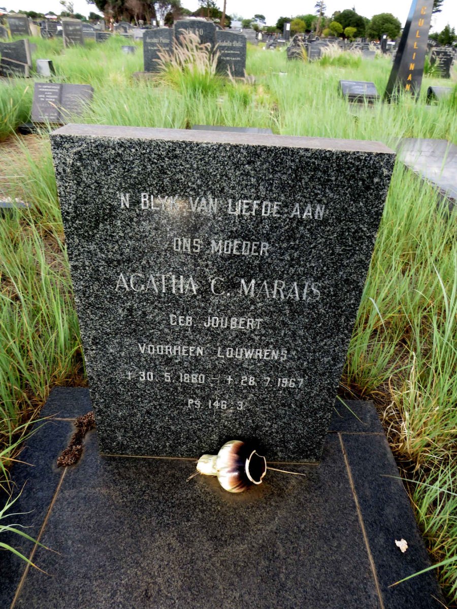 MARAIS Agatha C. voorheen LOUWRENS nee JOUBERT 1880-1967