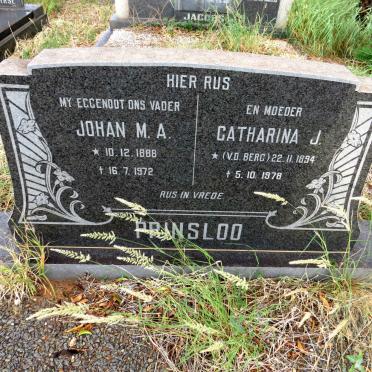 PRINSLOO Johan M.A. 1888-1972 & Catherina J. v.d. BERG 1894-1978