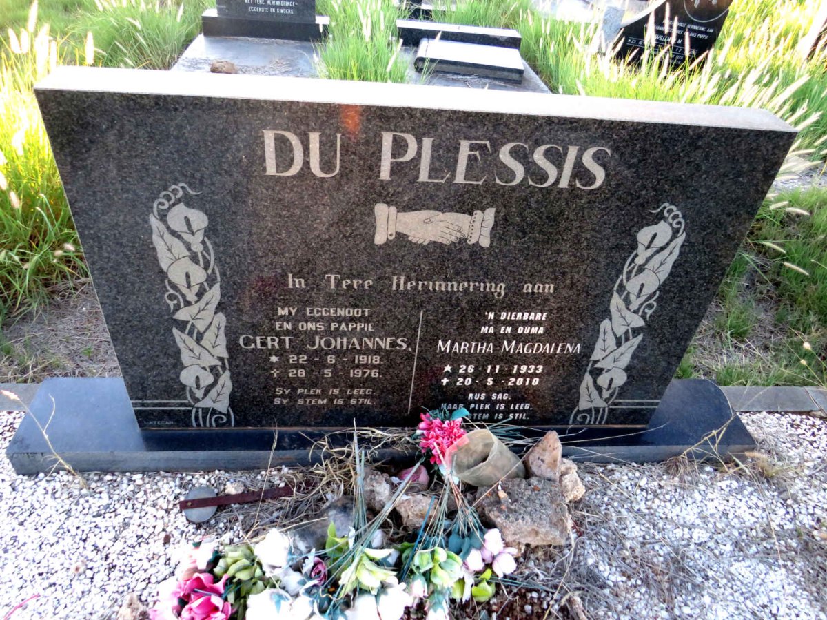 PLESSIS Gert Johannes, du 1918-1976 & Martha Magdalena 1933-2010